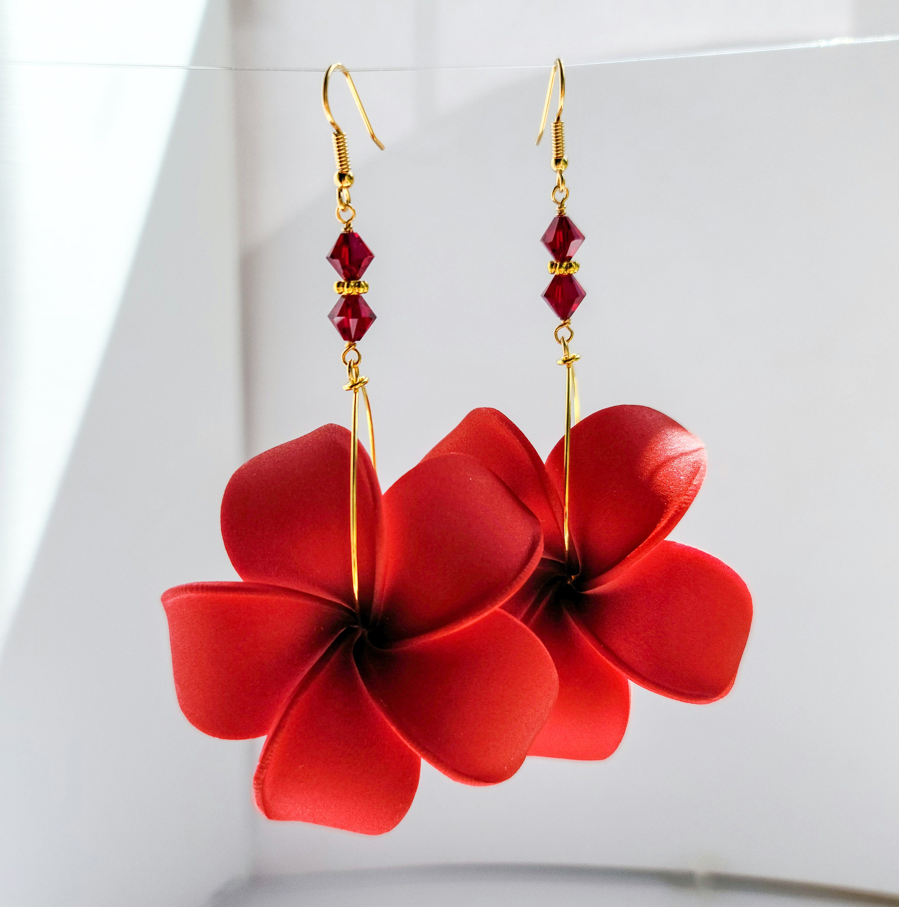Red Plumeria Earrings Red Flower Earrings Flower Jewelry Etsy