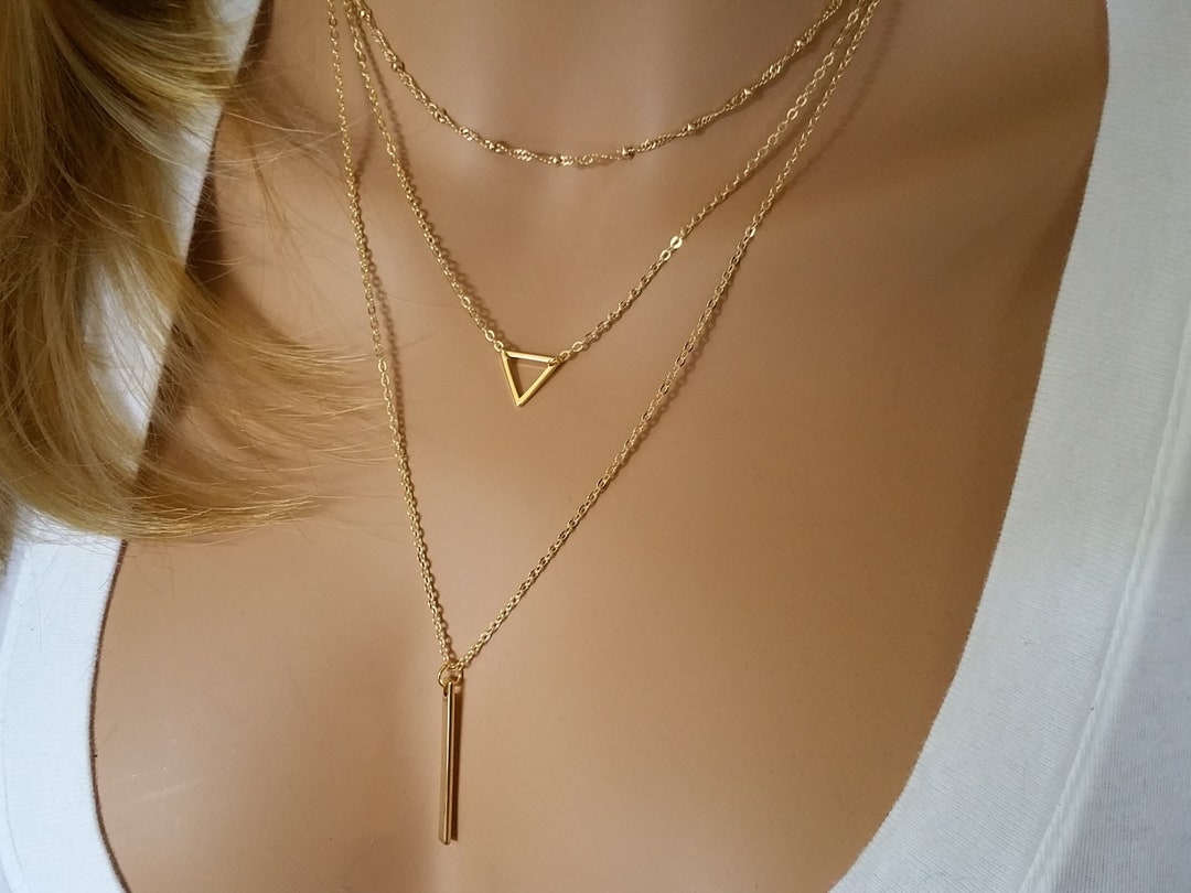 Necklace, Layer Stacked Bar Necklace Necklace, Stacking Layering Necklace Etsy Skinny Multi Bar Strand Necklace Layered Necklace Necklace - Gold