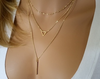 Gold Layering Necklace, Layered Necklace Skinny Bar Stacking Necklace, Stacked Necklace Layer Necklace Multi Strand Necklace Bar Necklace