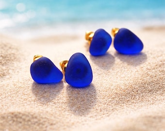 Cobalt Blue Sea Glass Earrings, Sea Glass Jewelry, Beach Jewelry, Simple Earrings, Summer Earrings, Bridesmaid Earrings, Everyday Jewelry