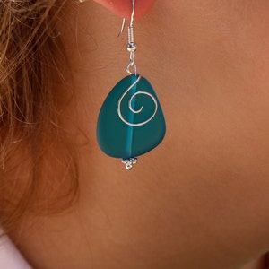 Teal Sea Glass Earrings Seaglass Earrings Sea Glass Jewelry Beach Glass Earrings Beach Glass ...
