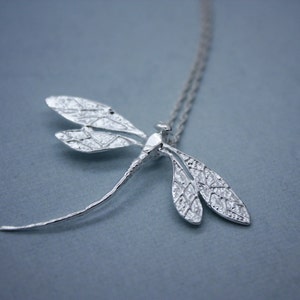 Dragonfly Necklace, Sterling Silver Plated Dragonfly Jewelry, Dragonfly Charm, Steampunk Necklace, Dragonfly Pendant, Insect Jewelry, Nature