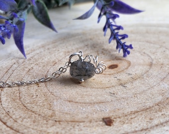 Pumpkin Necklace, Gemstone Necklace, Black Rutile Quartz Necklace, Halloween Jewelry, Autumn Jewelry Thanksgiving Jewelry, Hostess Gifts