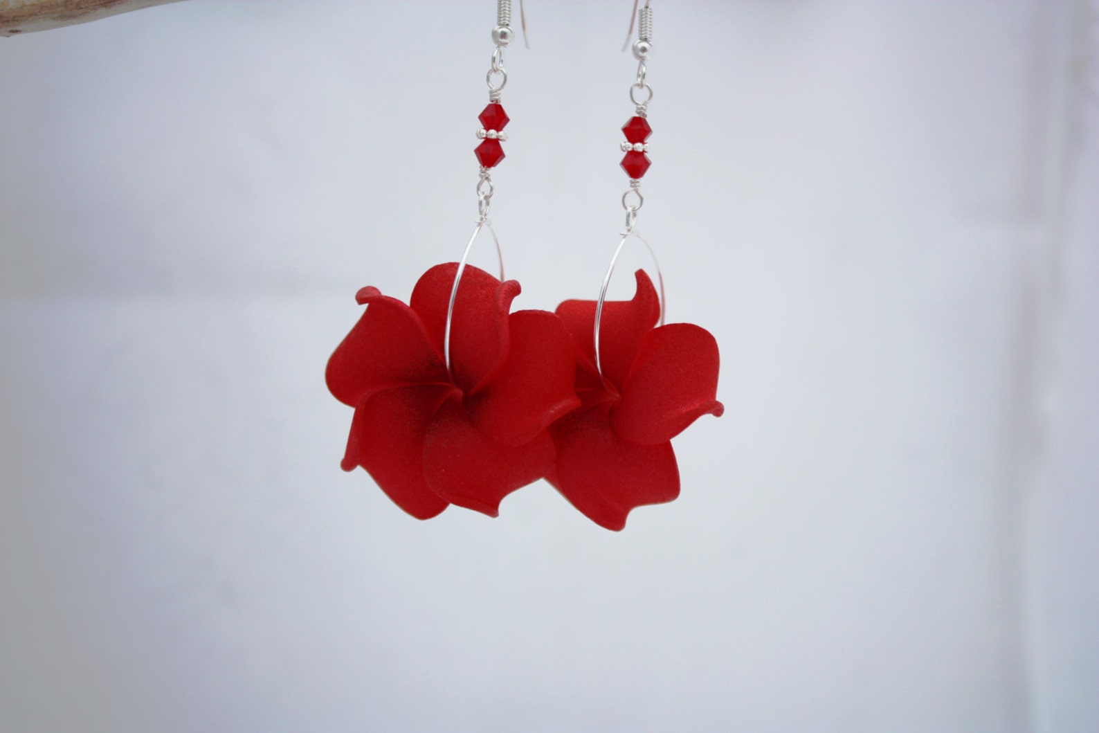 Red Flower Earrings Wedding Earrings Red Plumeria Earrings Etsy UK