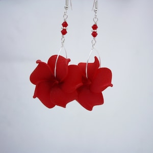Red Flower Earrings, Wedding Earrings, Red Plumeria Earrings, Statement Earrings, Bridesmaid Earrings, Hawaiian Jewelry, Red Earrings