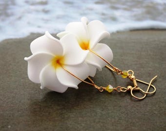 White Flower Earrings Plumeria, Frangipani Floral Earrings, Hawaii Jewelry Hawaiian Jewelry, Tropical Flower, Flower Jewelry, Floral Jewelry
