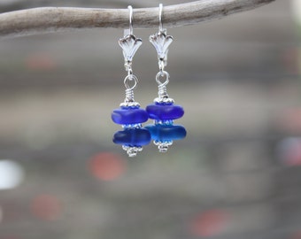 Sea Glass Earrings, Sea Glass Jewelry, Beach Jewelry, Simple Earrings, Summer Earrings, Blue Earrings, Minimalist Jewelry, Hawaiian Jewelry