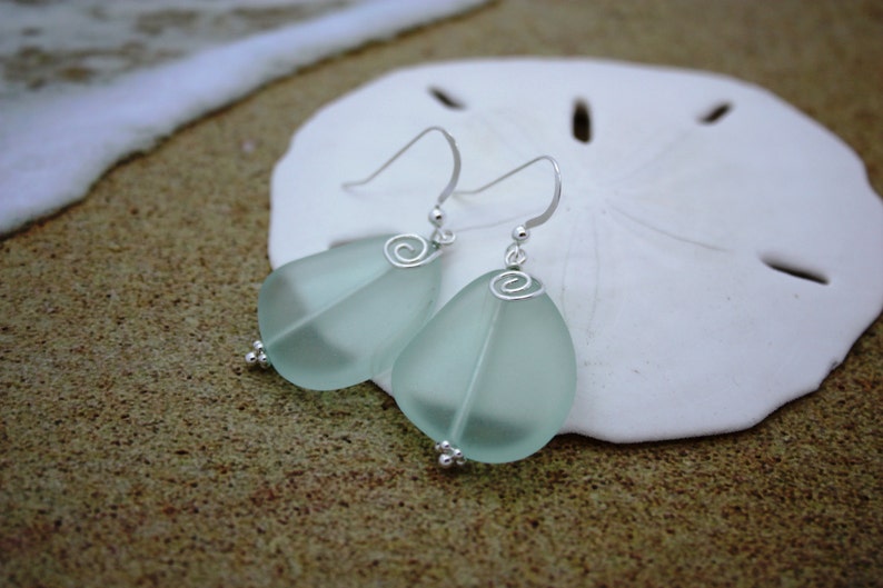 Aqua Sea Glass Earrings, Seaglass Earrings, Sea Glass Jewelry, Beach Glass Earrings, Beach Glass Jewelry, Beach Jewelry, Seaglass Jewelry image 2