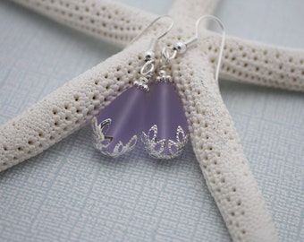 Purple Sea Glass Earrings, Seaglass Earrings, Beach Wedding, Bridesmaid Jewelry Bridal Earrings Beach Glass Earrings Purple Earrings