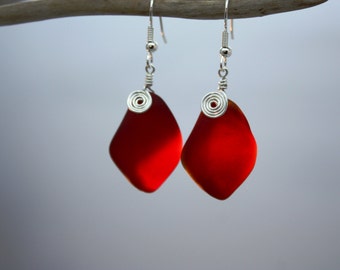 Red Sea Glass Earrings Seaglass Earrings, Sea Glass Jewelry, Red Earrings, Beach Glass Earrings Beach Jewelry Seaglass Jewelry Ocean Jewelry