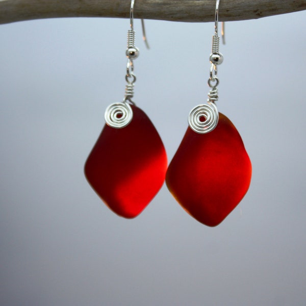 Red Sea Glass Earrings Seaglass Earrings, Sea Glass Jewelry, Red Earrings, Beach Glass Earrings Beach Jewelry Seaglass Jewelry Ocean Jewelry