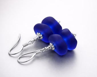 Cobalt Blue Sea Glass Earrings, Seaglass Earrings, Beach Glass Earrings, Sea Glass Jewelry, Seaglass Jewely, Beach Wedding Ocean Jewelry