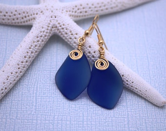 Boucles d'oreilles en verre de mer bleu cobalt, Boucles d'oreilles en verre de mer, Bijoux en verre de mer, Boucles d'oreilles de plage en verre, Bijoux de plage, Bijoux en verre de mer, Bijoux de l'océan