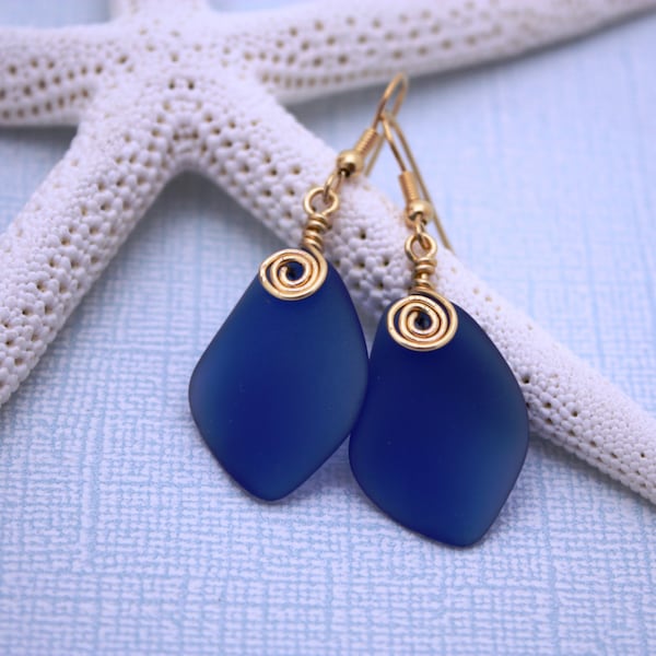 Cobalt Blue Sea Glass Earrings, Seaglass Earrings, Sea Glass Jewelry, Beach Glass Earrings, Beach Jewelry, Seaglass Jewelry, Ocean Jewelry