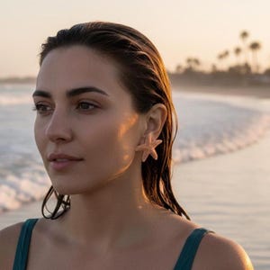 Pendientes de estrella de mar y aguamarina, pendientes de estrella de mar, joyas de estrella de mar, boda en la playa, pendientes de sirena Ariel, joyería de sirena, estilo náutico imagen 8