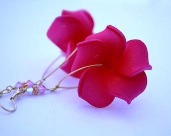 Flower Earrings Flower Earrings Hawaii Jewelry Hawaii Flower Pink Earrings Wedding Jewelry Bridesmaid Jewelry Bridal Jewelry Tropic Maui