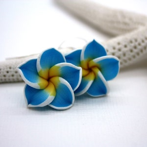 Blue Flower Earrings, Floral Earrings, Tropical Earring, Blue Earrings, Plumeria Earrings, Flower Jewelry, Hawaiian Jewelry, Hawaii Jewelry