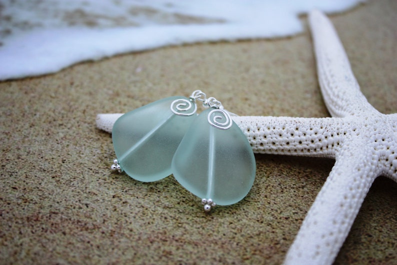 Aqua Sea Glass Earrings, Seaglass Earrings, Sea Glass Jewelry, Beach Glass Earrings, Beach Glass Jewelry, Beach Jewelry, Seaglass Jewelry image 1