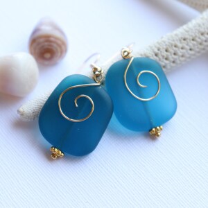Teal Sea Glass Earrings Seaglass Earrings Sea Glass Jewelry Beach Glass Earrings Beach Glass ...