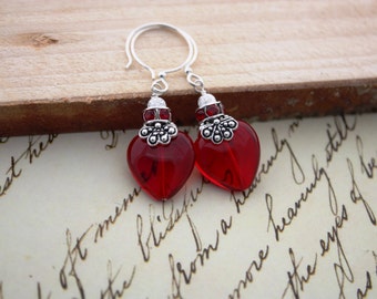 Red Heart Earrings • Heart Earrings • Love Earrings • Red Earrings • Heart Jewelry • Simple Earrings • Red Jewelry • Valentines Day Gift