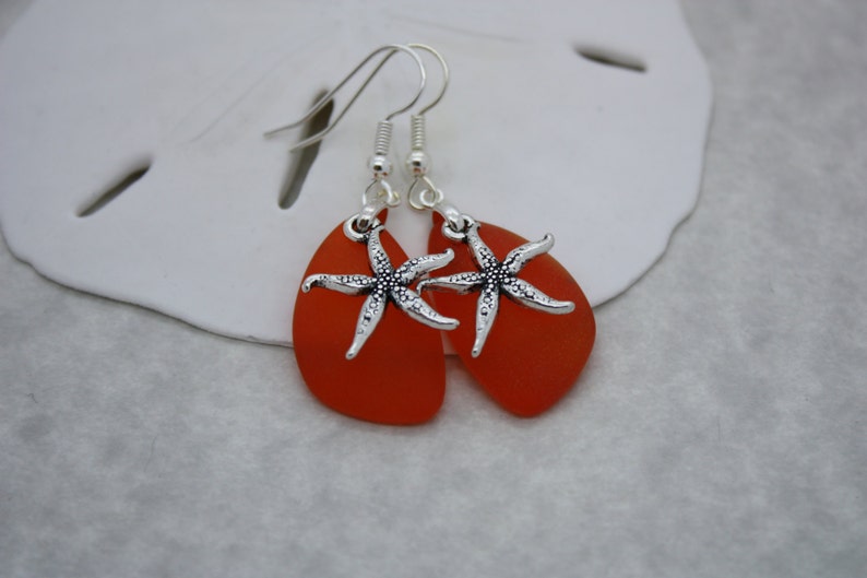Orange Sea Glass Earrings Star Fish Starfish Earrings Etsy