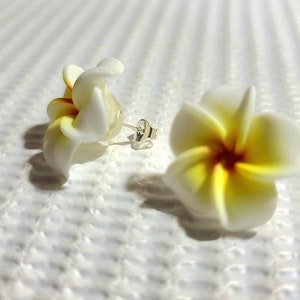 Boucles doreilles fleuries Plumeria Frangipanier Fleur Bijoux Boucles doreilles florales Bijoux Hawaï Bijoux hawaïens Boucles doreilles tropicales Boucles doreilles Stud image 6