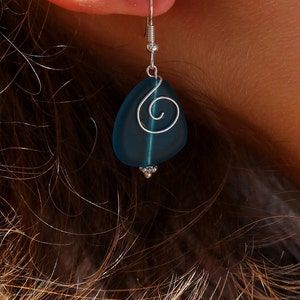 Teal Sea Glass Earrings Seaglass Earrings Sea Glass Jewelry Beach Glass Earrings Beach Glass ...