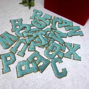 Parche termoadhesivo de letras de chenilla, letras de chenilla autoadhesivas, parches de letras termoadhesivos, bordado de alfabeto termoadhesivo de moda, letras de chenilla