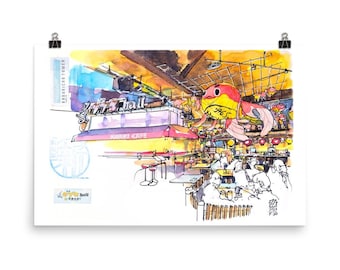 Póster de Tokio, Japón (30,5 x 45,7 cm, 61 x 91,4 cm) / Arte mural de Shinjuku Kabukicho / Decoración de bocetos urbanos / Ilustración de paisaje urbano japonés