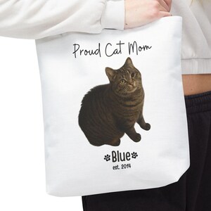 Cat Mom Tote, personalisierte Haustierbesitzer Einkaufszubehör, Geschenk für besonderen Anlass für Katzenliebhaber, Katzendame benutzerdefinierte Haustierbildtasche