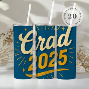 Blue Graphic Grad 2025 20oz Tumbler Wrap - Graduation Sublimation Design for 20oz Tumbler - Script Class of 2025 Wrap - Instant Download