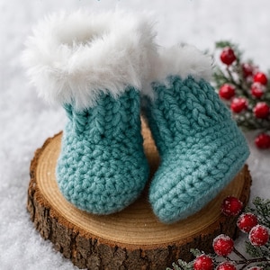 Baby Booties Häkelanleitung - Pelzbesatz Winter Booties, Easy Baby Boot Pattern PDF - Baby Booties häkeln sofort download - Winter Pelzbesatz