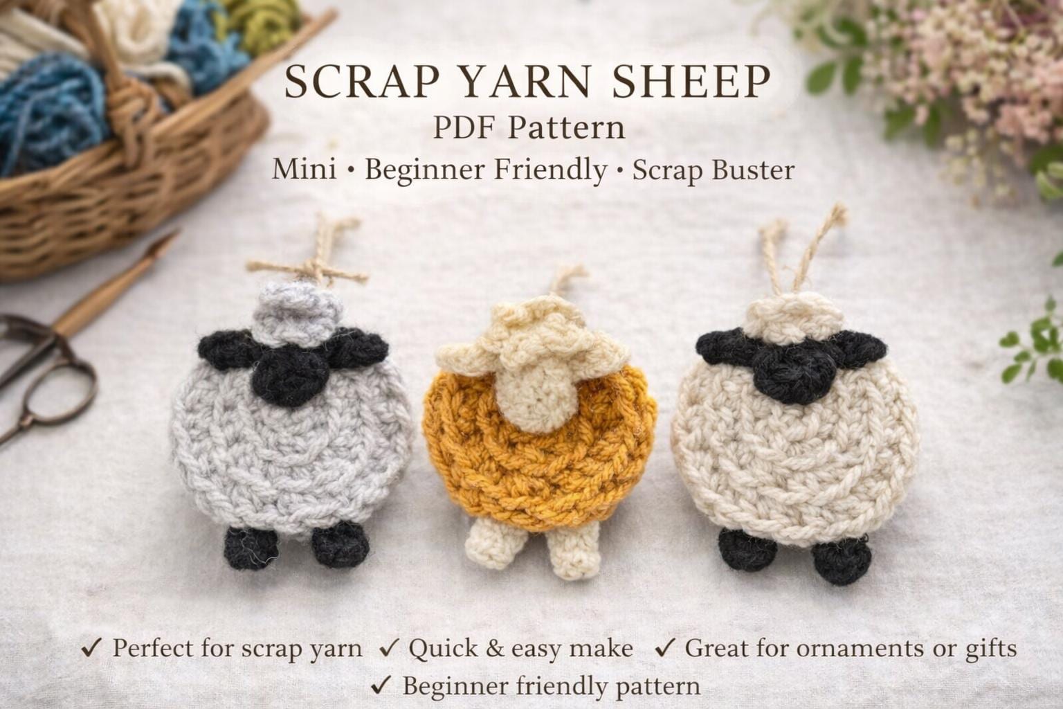 Scrap Yarn Sheep Mini Sheep Ornament Beginner Friendly