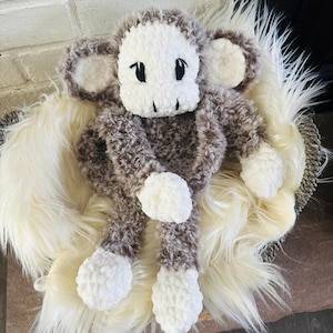 Crochet Monkey Lovey – Handmade Baby Snuggler Plush Toy | Soft and Cuddly | Neutral Nursery Gift Handmade Crochet Monkey Snuggler