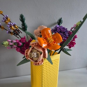 Lego block inspired artificial flower vase, lego piece compatible, flower holder, storage