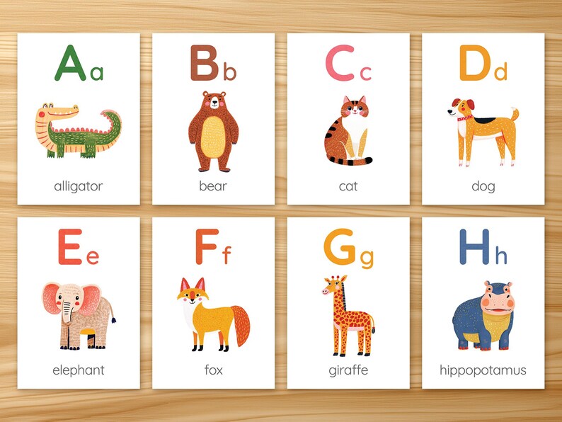 Land Animal Alphabet Flashcards for Kids – A to Z Printable ABC Cards ...
