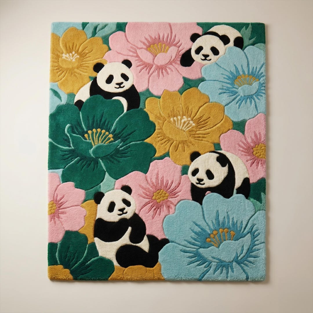 Panda Floral Area Rug, Botanical Wool Rug for Nursery & Living Room - Etsy