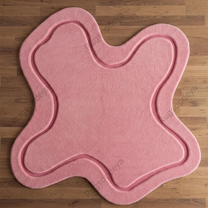 Soft Pink Irregular Hand Tufted Amoeba Shape Wool Area Rugs for Living Room, Modern Minimalist Nursery Kids Room Rug, Handmade Dining Rug