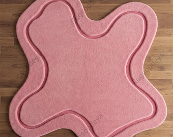Roze onregelmatig wollen vloerkleed, handgetuft modern abstract vloerkleed voor de woonkamer