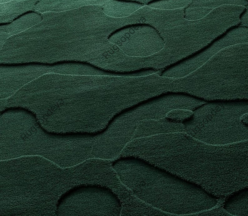 Deep Green Rug Pattern Dark Green Abstract Wool Rug, Hand Tufted Textured Modern Area Rugs for ...