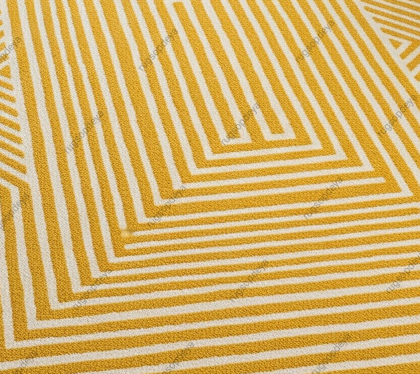 Mustard Yellow Geometric Wool Rug, Hand Tufted Scalloped Area Rugs for ...