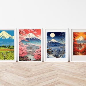 Ukiyoe Berg Fuji Digitale Kunst-Drucke – Set mit 4 Drucken | Japanisches Poster herunterladen