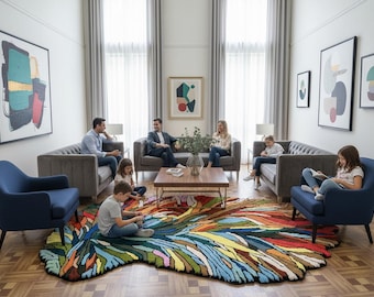 Handmade Abstract Multicolor Wool Rug | Modern Art Irregular Shaped Carpet | Colorful Tufted Area Rug