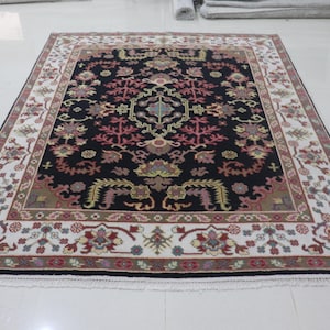 Hand Knotted Wool Area Rug: Blue Indian Style, Antique Contemporary