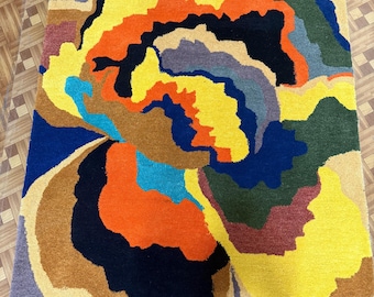Colorful Abstract Statement Rug, Hand Tufted Wool Area Rug, Modern Artistic Designer Carpet