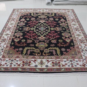 Hand Knotted Wool Area Rug: Blue Indian Style, Turkish Knot