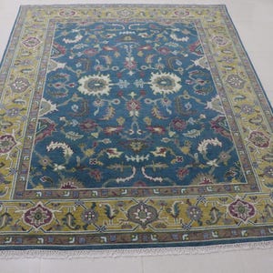 Hand Knotted Wool Area Rug: Blue Indian Style, Antique Contemporary