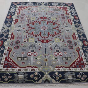 Hand Knotted Wool Area Rug: Blue Indian Style, Antique Contemporary