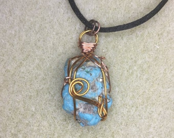Turquoise and Copper Pendant with Pyrite Necklace A