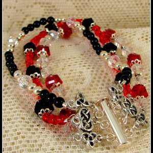 Black Obsidian & Red Three Strand Celtic Knot Bracelet Gift